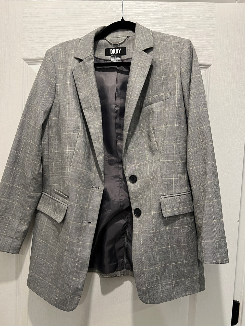 DKNY Light Gray Windowpane Plaid Blazer